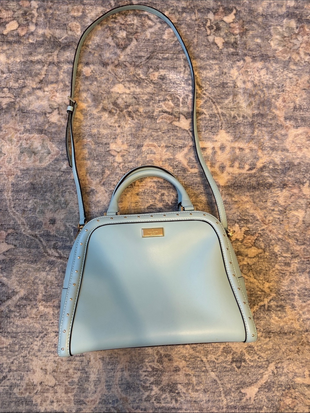 kate spade powder blue leather satchel with studded trim
